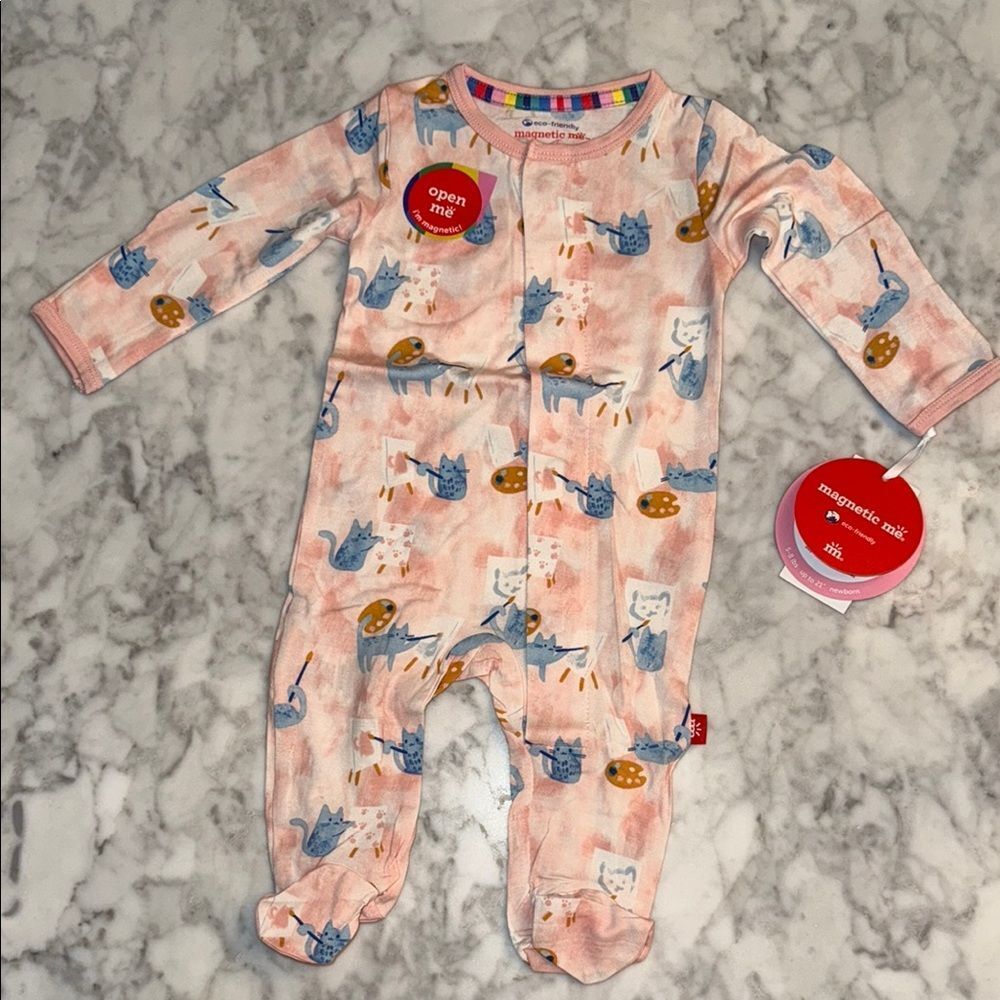 NWT Magnetic Me Modal Pink & Blue Cat Artist Footie - Picture 1 of 7